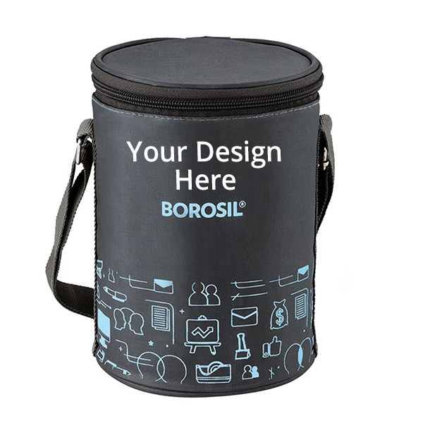 Black Customized Borosil Stainless Steel Insulated Lunch Box Set of 3 (2pcs 280 ml + 1pc 180 ml)
