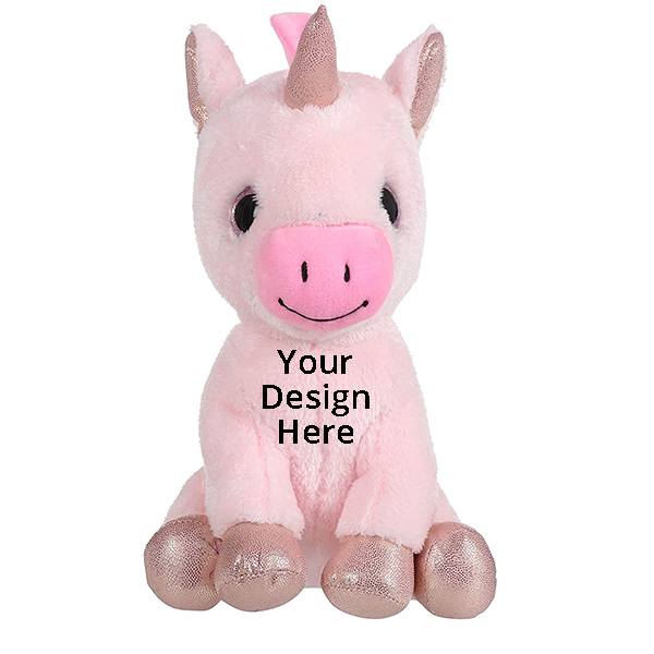 Pink Customized 25cm Unicorn With Glitter Horn Soft Toy