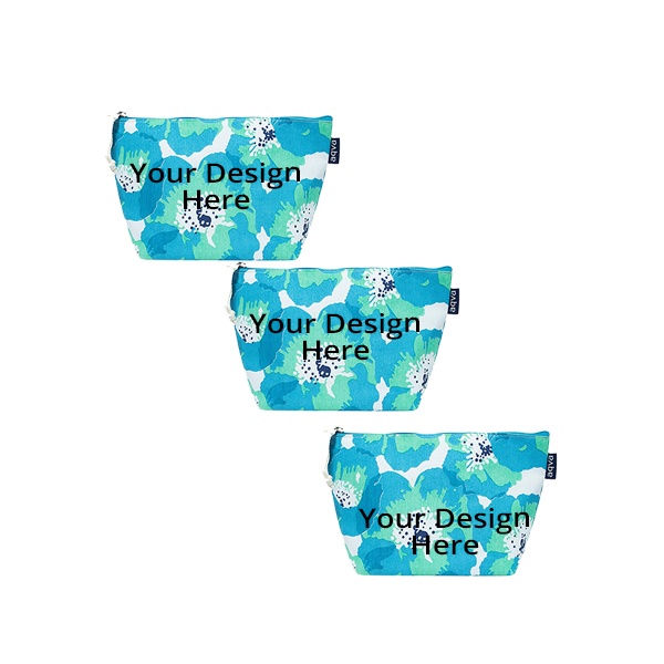 Turquoise Customized Eco Friendly Cotton Canvas Pouch for Women and Men, Set of 3