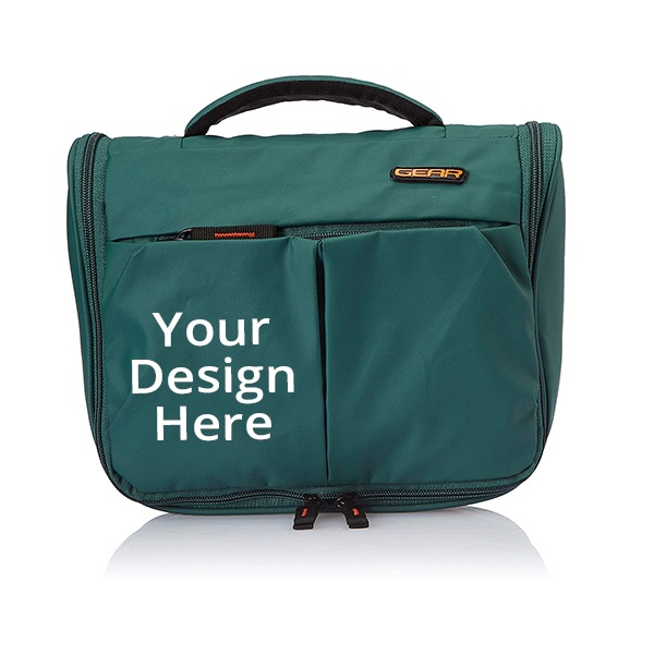 Green Customized Toiletry Bag with Wall Hanger Loop