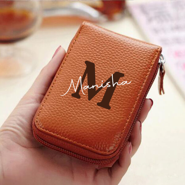 Orange Customized Protector Leather 9 Cards Slots & 2 Cash Slots & 1 ID Slots Card Holder for Men & Women
