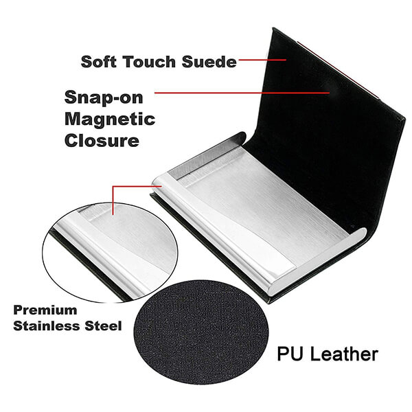 Buy Black Customized PU Leather Steel Visiting Card Holder for Men and