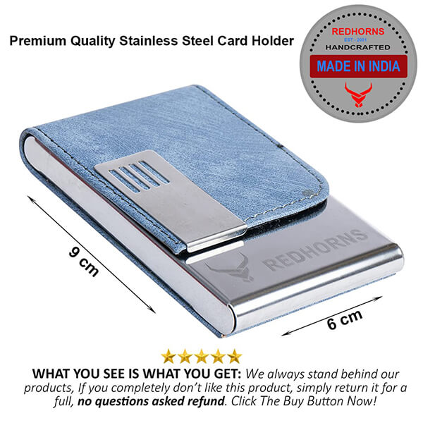 Buy Blue Customized PU Leather & StainlessSteel Visiting Card Holder