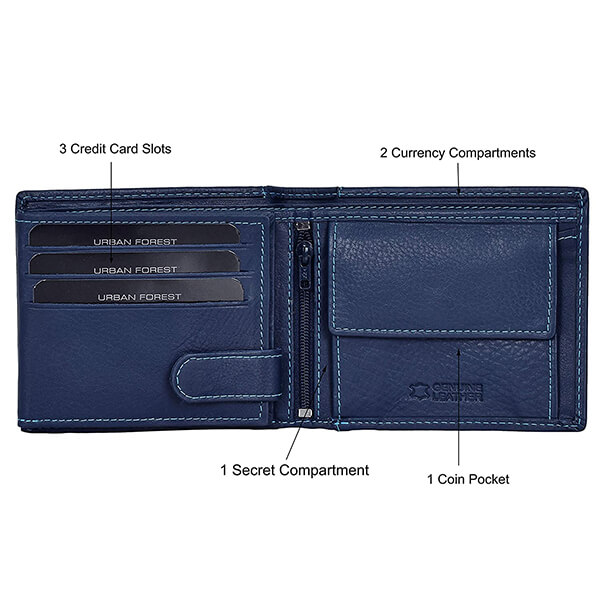 Urban Forest Zeus Vintage Blue RFID Blocking Leather Wallet For Men - Compact & Sleek With Multiple Compartments - View #10